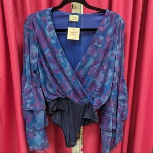 Blue and purple deep v bodysuit